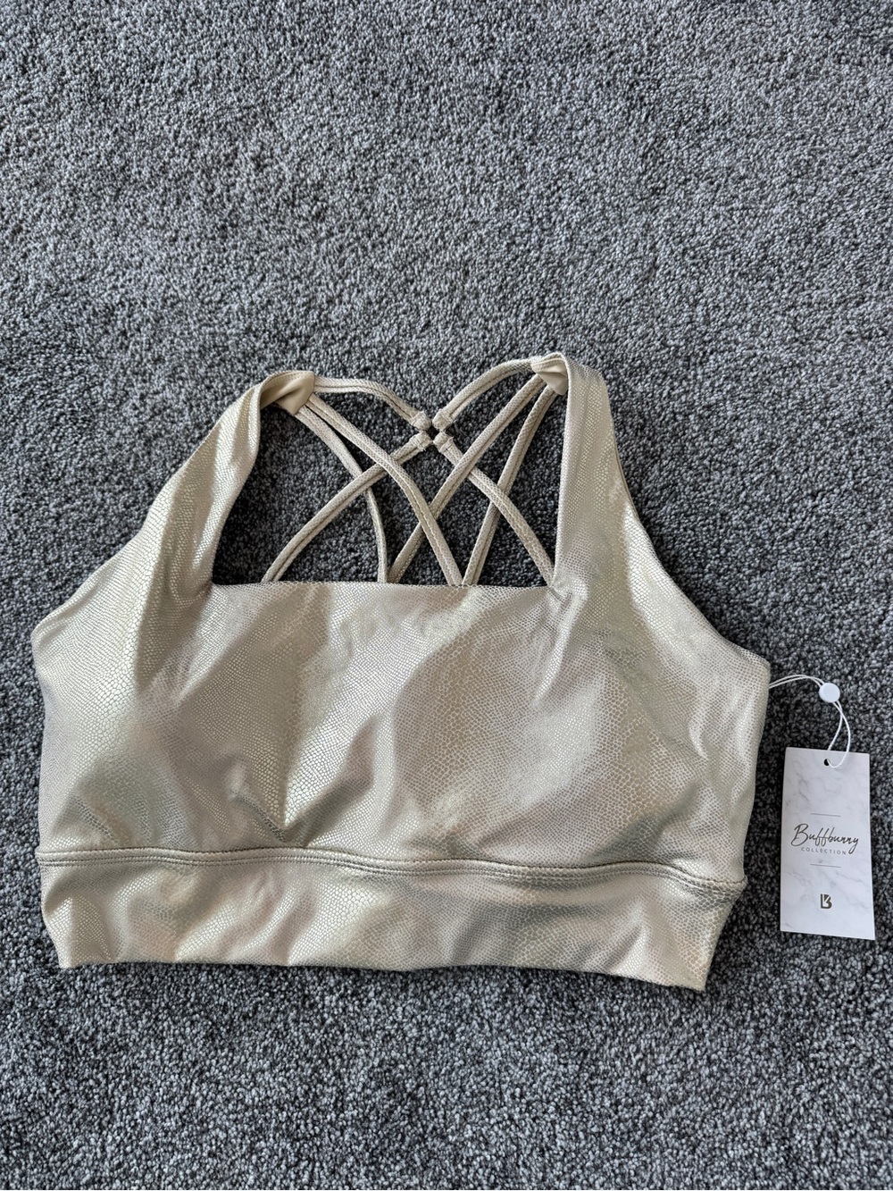 BuffBunny Metallic Gold Revolution Sports Bra NWT Size XXL